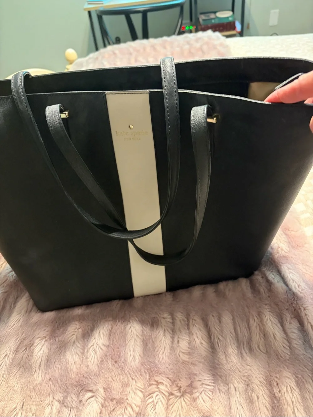 kate spade Black and Cream Vertical Stripe Tote